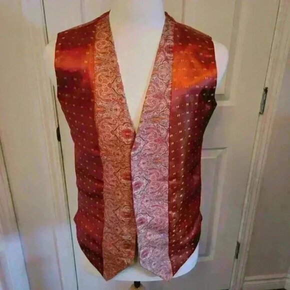 Tapestry Paisley Orange Vest Prom Formal Party Wedding Pockets Mens Size M - Picture 6 of 9